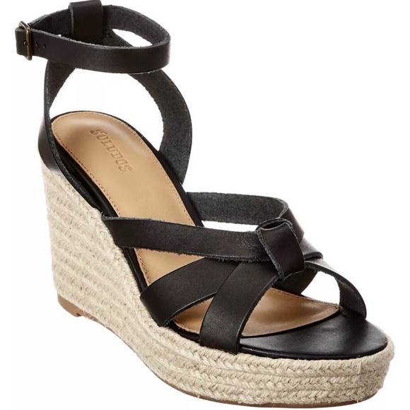 Soludos Charlotte Knotted Black Leather Wedge Espadrille Platform Sandal 10 - Picture 8 of 13